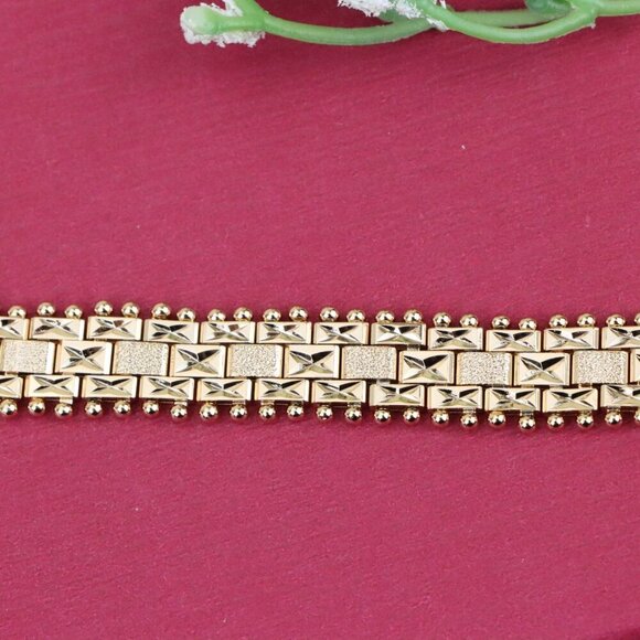 "Rose Gold Textured Link Bracelet with Gold Beaded Border, XPBL0878 - Picture 11 of 12